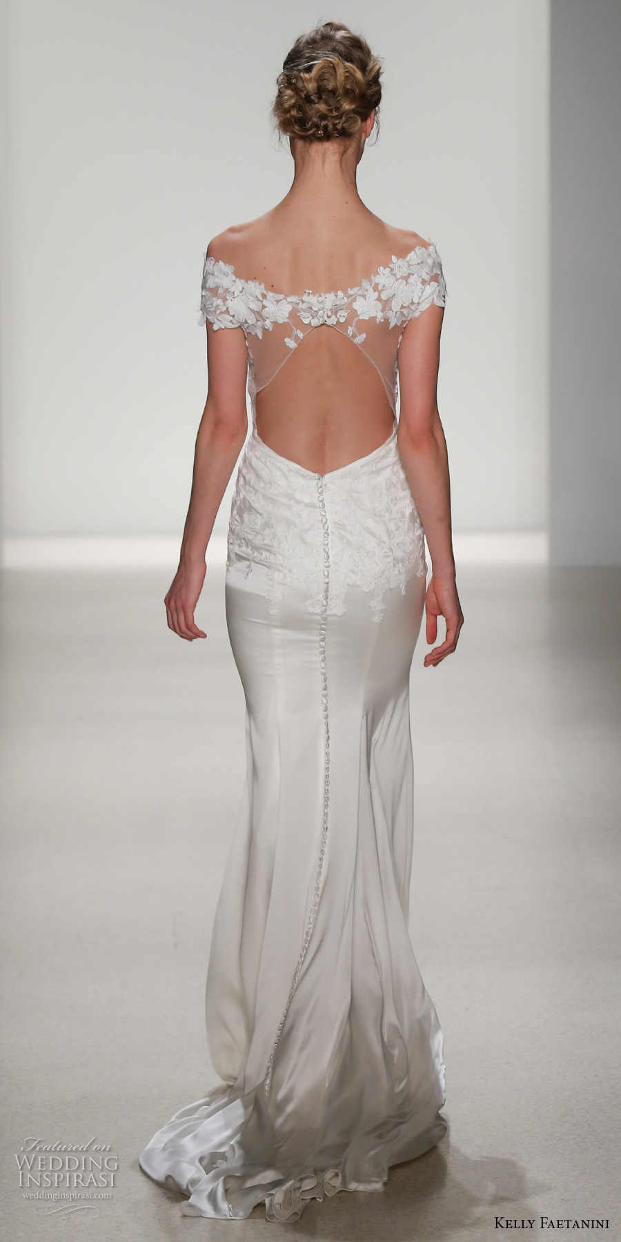 kelly faetanini spring 2018 bridal off the shoulder sweetheart neckline heavily embellished bodice elegant sheath wedding dress keyhole back short train (emilia) bv