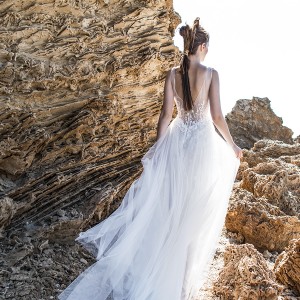 limor rosen 2018 bridal sleeveless v neck heavily embellished bodice flowy skirt romantic a  line wedding dress open v back chapel train (emilia) bv