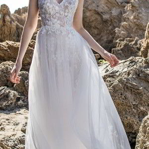 limor rosen 2018 bridal sleeveless v neck heavily embellished bodice flowy skirt romantic a  line wedding dress open v back chapel train (emilia) mv