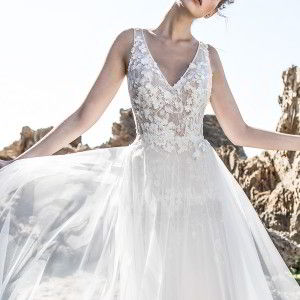 limor rosen 2018 bridal sleeveless v neck heavily embellished bodice flowy skirt romantic a  line wedding dress open v back chapel train (emilia) zv