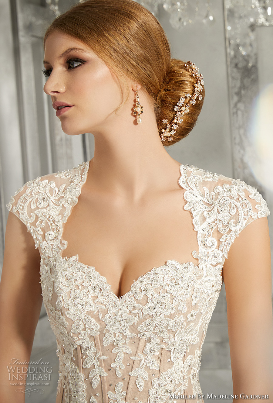 morilee fall 2017 bridal cap sleeves strapless sweetheart neckline full embellishment elegant glamorous fit and flare wedding dress keyhole back chapel train (8185) zv