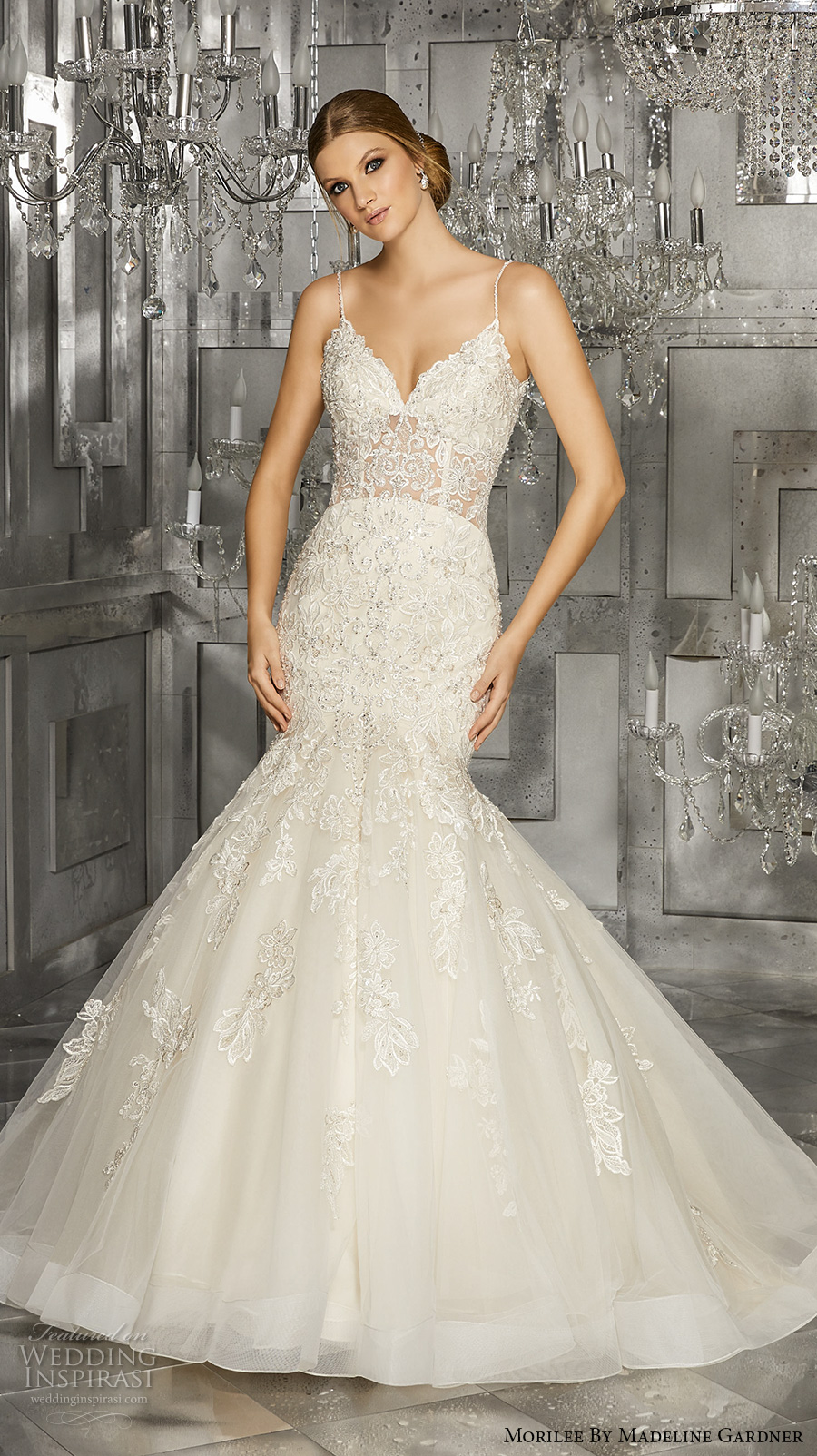 morilee fall 2017 bridal spagetti strap sweetheart neckline heavily embellished bodice tulle skirt elegant mermaid wedding dress chapel train (8176) mv 