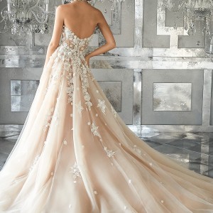 morilee fall 2017 bridal strapless sweetheart neckline heavily embellished bodice blush color romantic a  line wedding dress chapel train (8171) bv