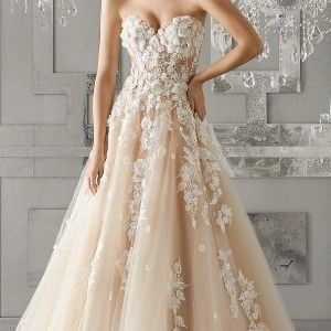 morilee fall 2017 bridal strapless sweetheart neckline heavily embellished bodice blush color romantic a  line wedding dress chapel train (8171) mv