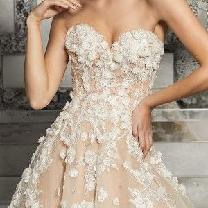 morilee fall 2017 bridal strapless sweetheart neckline heavily embellished bodice blush color romantic a  line wedding dress chapel train (8171) zv