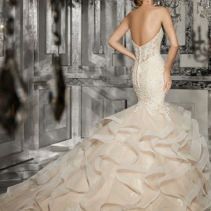 morilee fall 2017 bridal strapless sweetheart neckline heavily embellished bodice layered skirt blush elegant mermaid wedding dress chapel train (8172) bv