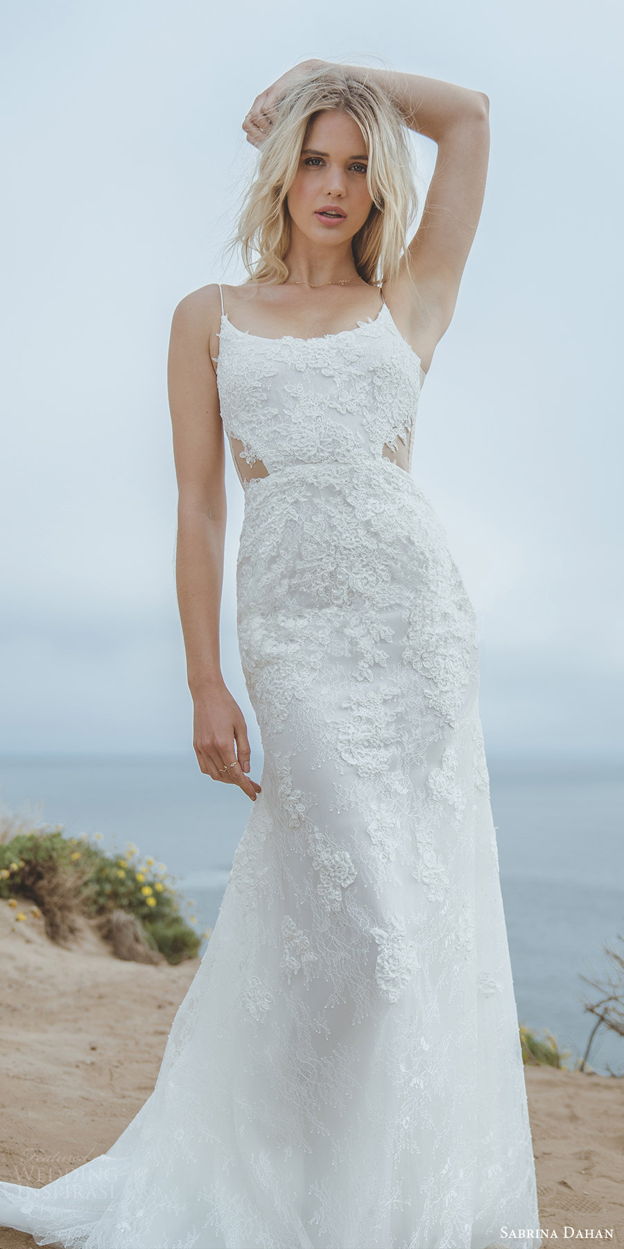 sabrina dahan spring 2018 bridal sleeveless thin straps scoop neck a line trumpet lace wedding dress (allie) mv sweep train romantic elegant