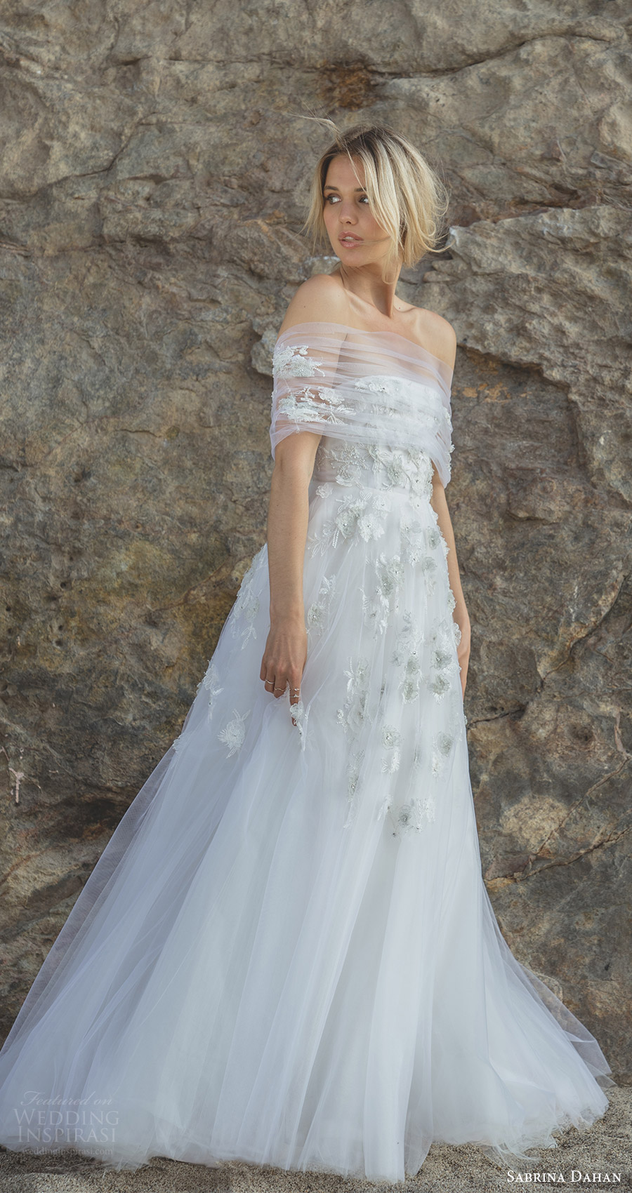 sabrina dahan spring 2018 bridal strapless straight across embellished bodice ruched tulle wrap a line wedding dress (liliane) mv romantic