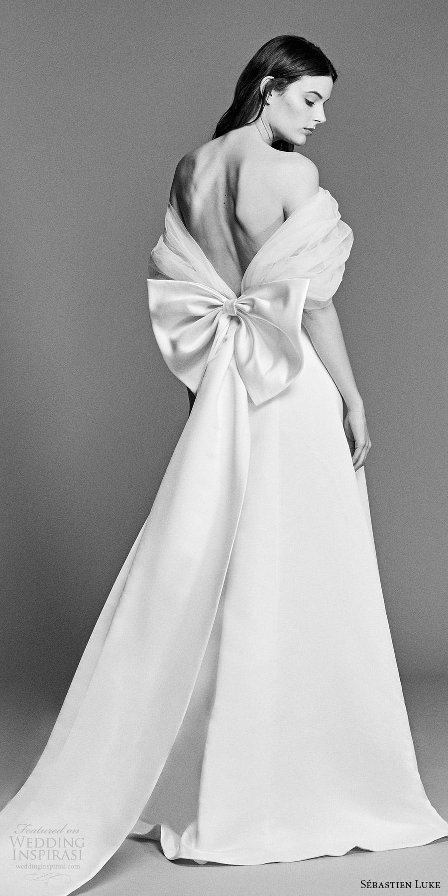 sebastien luke spring 2018 bridal off shoulder gathered tulle wrap a line wedding dress (18b18) bv modern romantic bow back