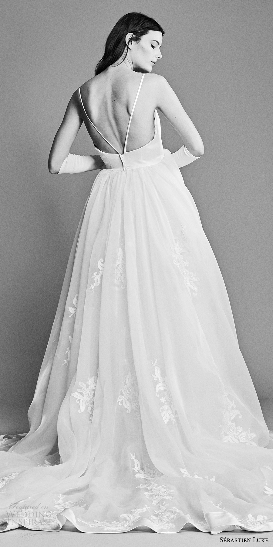 sebastien luke spring 2018 bridal sleeveless bateau neck ball gown wedding dress lace skirt (18b15a) zbv romantic chapel train