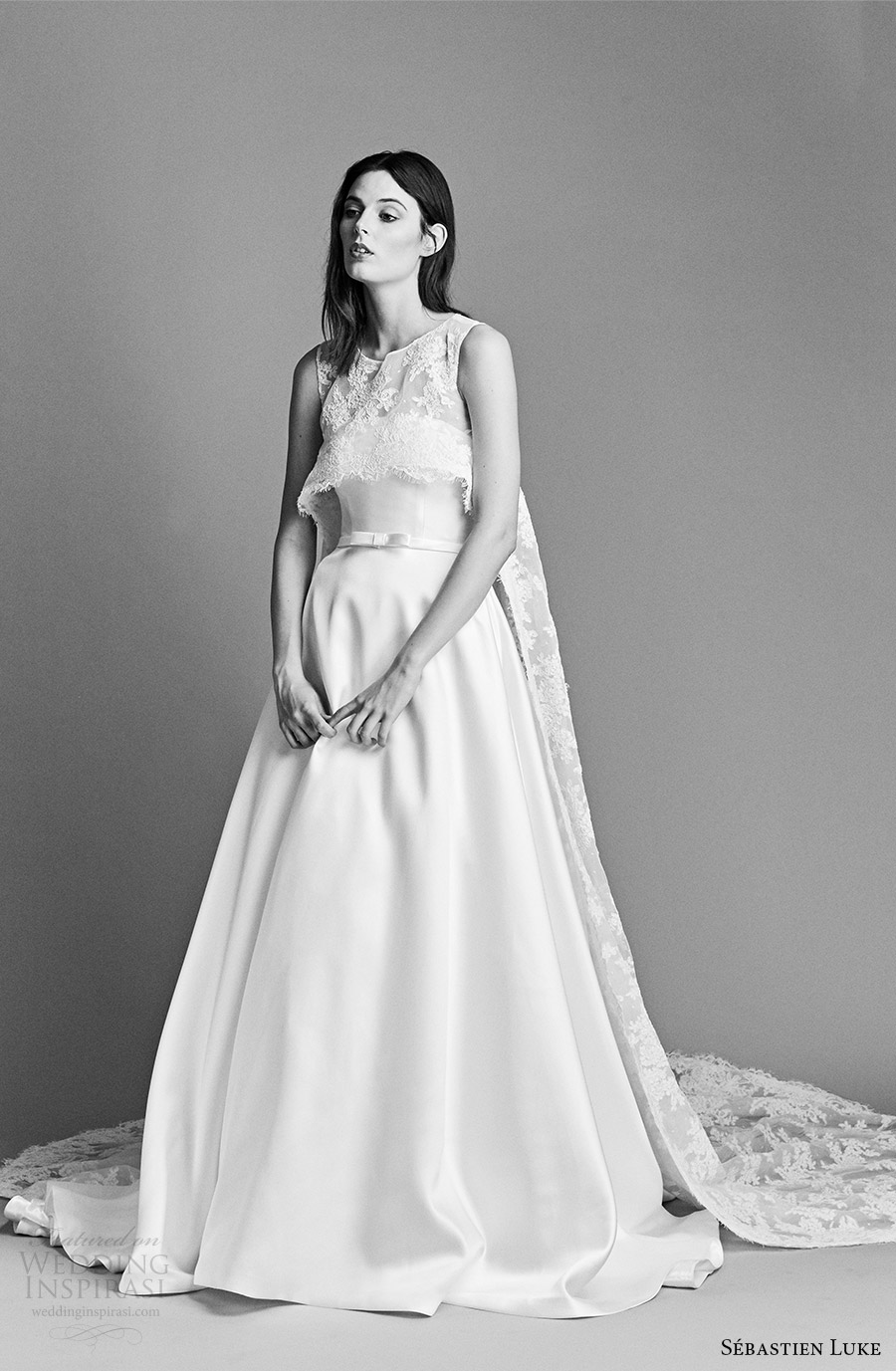 sebastien luke spring 2018 bridal strapless a line wedding dress lace crop top (18b21a) mv cathedral train modern