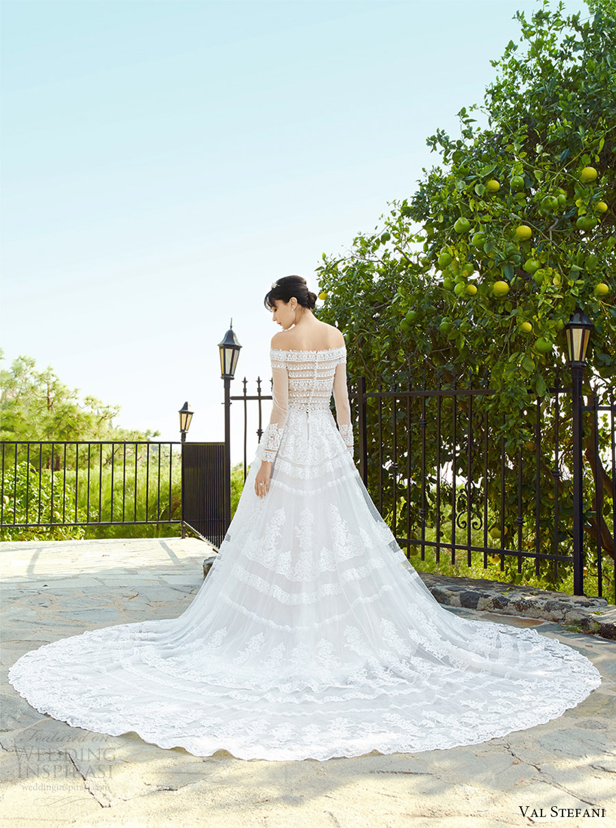 val stefani fall 2017 bridal illusion long sleeves off shoulder a line ball gown lace wedding dress (d8138) bv sheer back princess romantic long semi cathedral train val stefani fall 2017 bridal illusion long sleeves off shoulder a line ball gown lace wedding dress (d8138) bv sheer back princess romantic long semi cathedral train