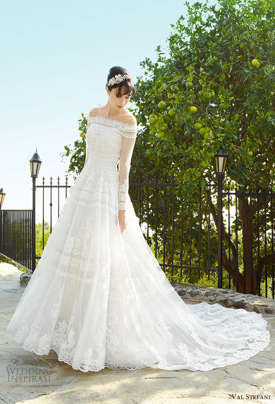 val stefani fall 2017 bridal illusion long sleeves off shoulder a line ball gown lace wedding dress (d8138) mv sheer back princess romantic long semi cathedral train val stefani fall 2017 bridal illusion long sleeves off shoulder a line ball gown lace wedding dress (d8138) mv sheer back princess romantic long semi cathedral train