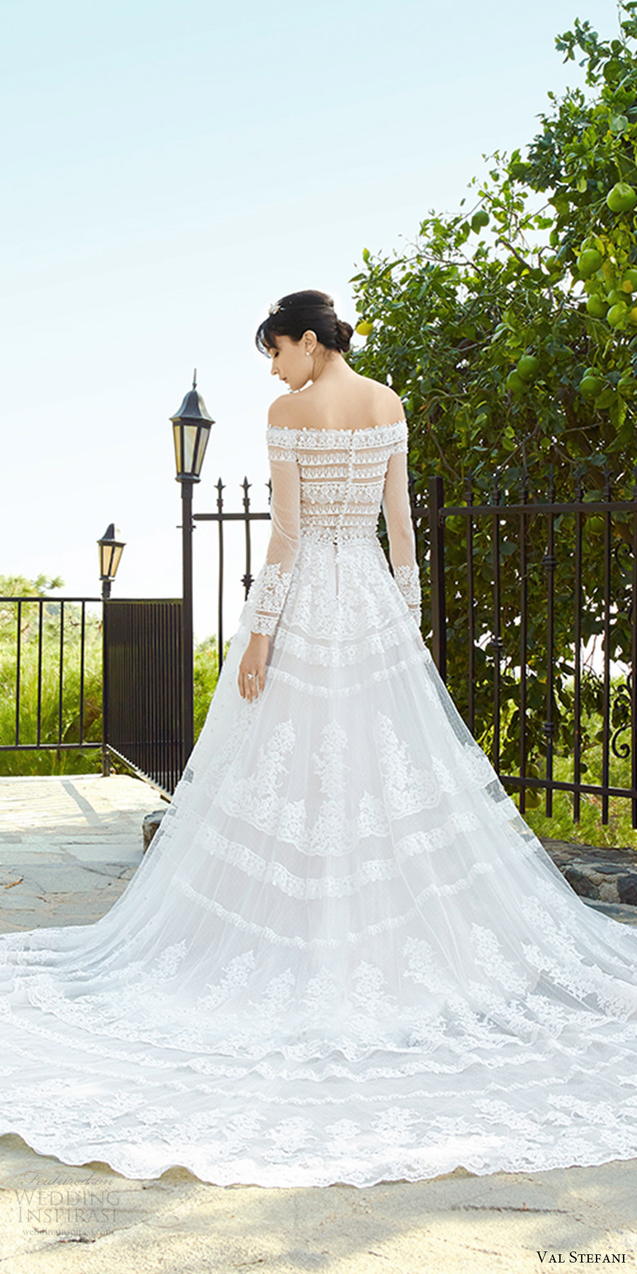 val stefani fall 2017 bridal illusion long sleeves off shoulder a line ball gown lace wedding dress (d8138) zbv sheer back princess romantic long semi cathedral train