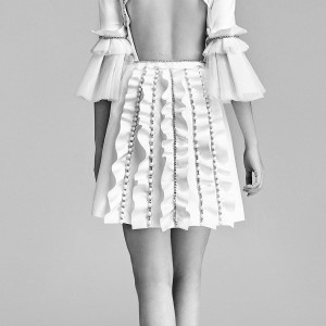 viktor and rolf spring 2018 bridal 3 quarter bell sleeves jewel neck short a line wedding dress (16) bv keyhole back ruffles