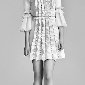 viktor and rolf spring 2018 bridal 3 quarter bell sleeves jewel neck short a line wedding dress (16) mv ruffles