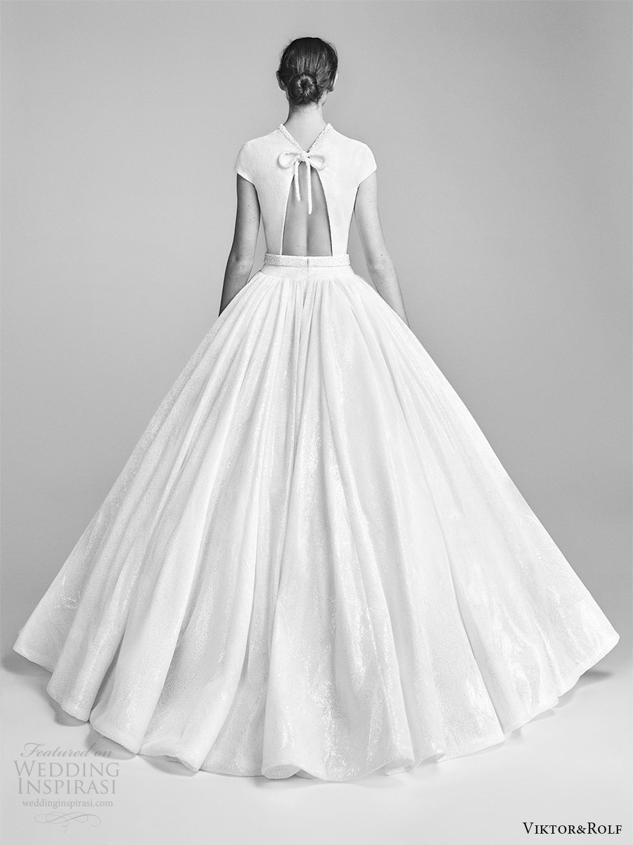 viktor and rolf spring 2018 bridal cap sleeves high neck drop waist ball gown wedding dress (10) bv romantic modern