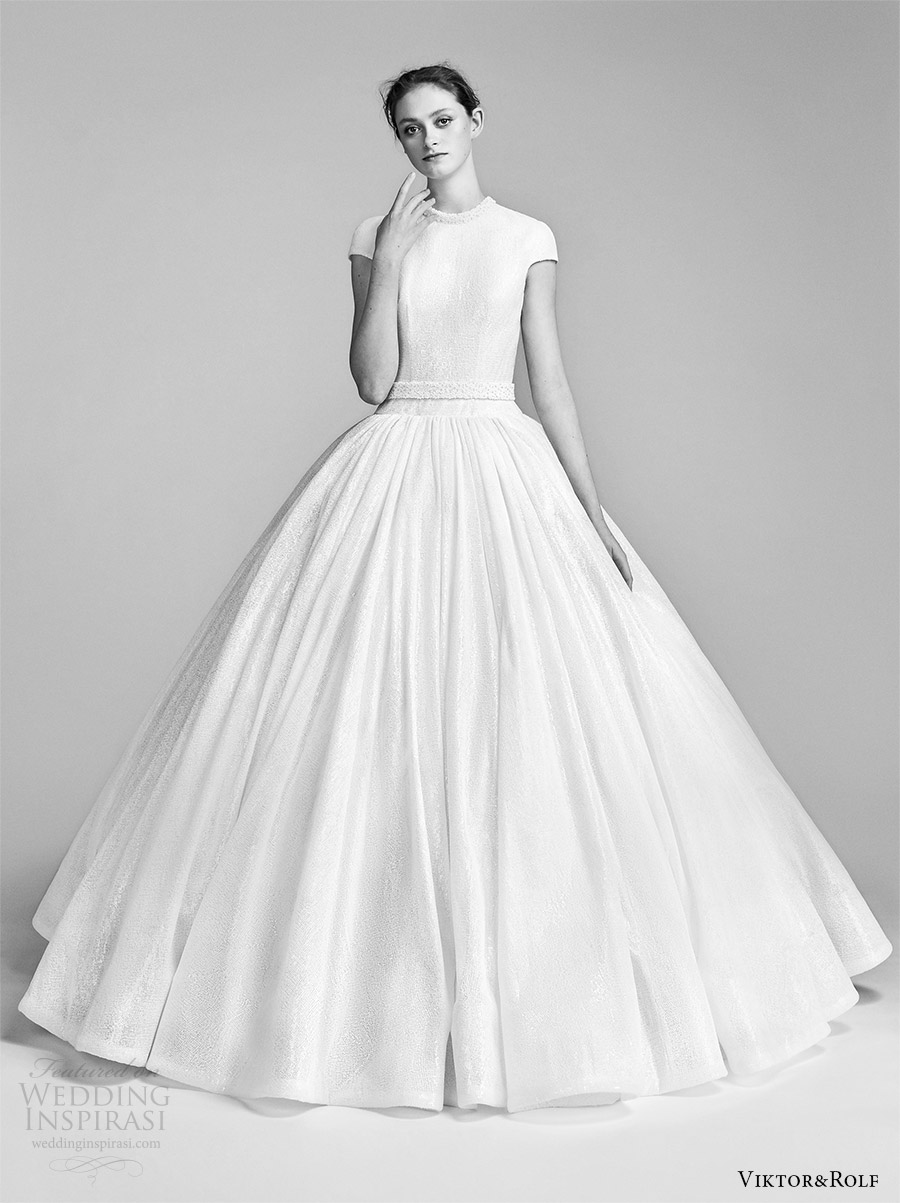 viktor and rolf spring 2018 bridal cap sleeves high neck drop waist ball gown wedding dress (10) mv romantic modern