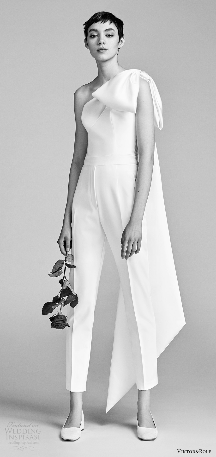 viktor and rolf spring 2018 bridal one shoulder bow pant jumpsuit wedding dress (7) mv modern clean