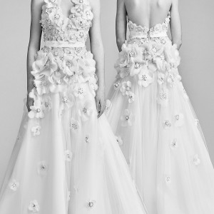 viktor and rolf spring 2018 bridal sleeveless halterneck embellished bodice a line wedding dress (20) mv bv low back boho romantic