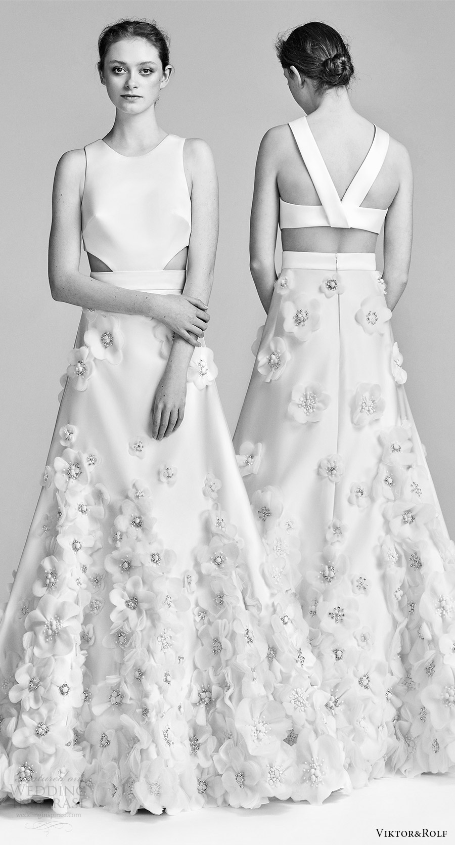 viktor and rolf spring 2018 bridal sleeveless jewel neck embellished skirt a line wedding dress (18) side cutouts mv bv modern