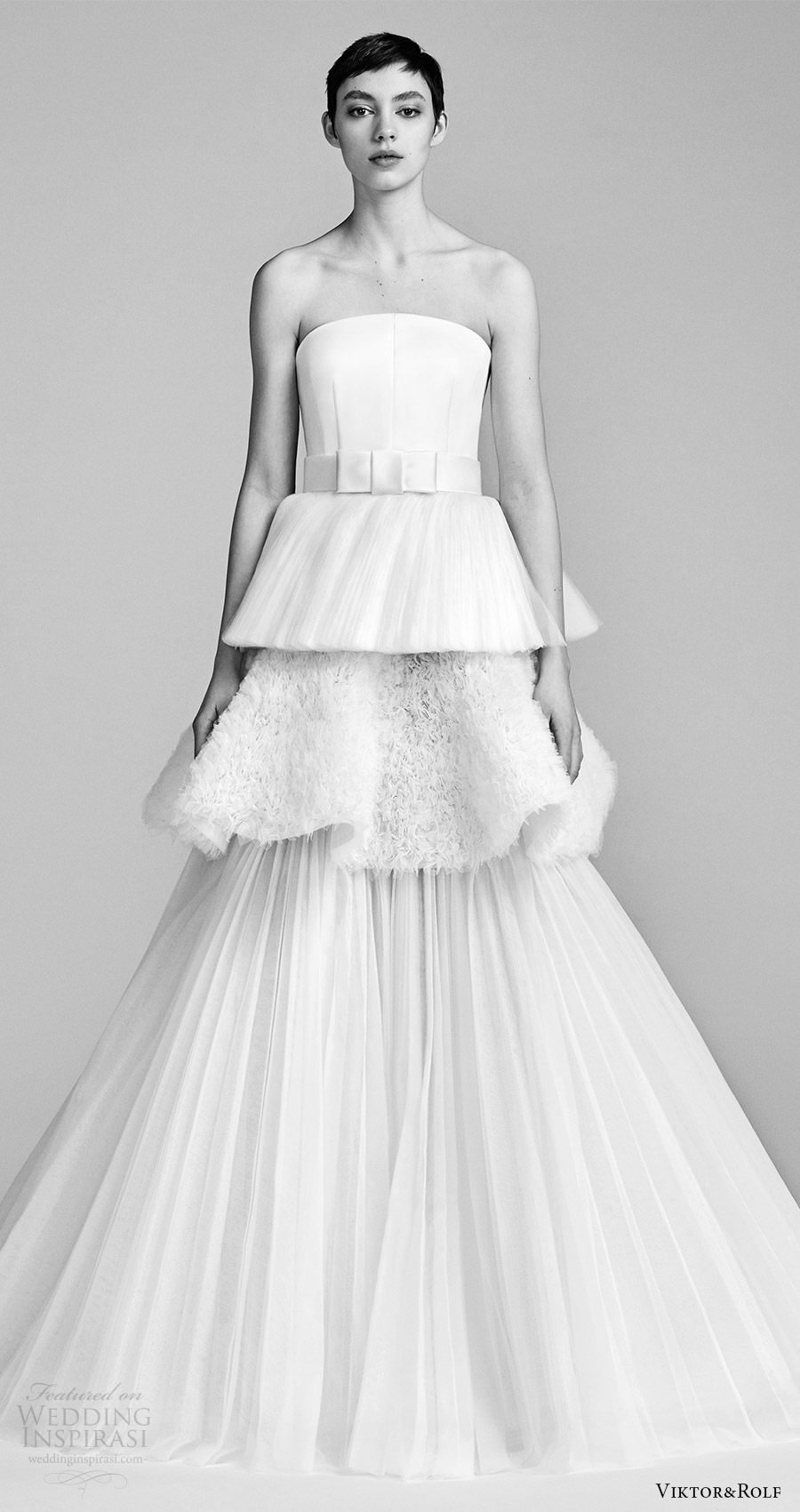 viktor and rolf spring 2018 bridal strapless straight across a line wedding dress (5) mv tiered pleated skirt modern