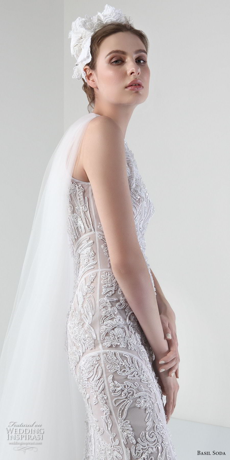 basil soda 2017 bridal sleeveless jewel neck full embellishment elegant gorgeous sheath wedding dress with tulle cape (7) zv