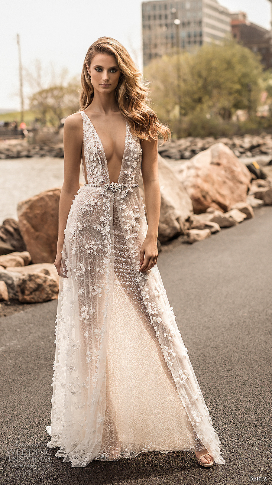 berta spring 2018 bridal sleeveless deep plunging v neck full embellishment sexy a  line wedding dress open back sweep train (14) mv