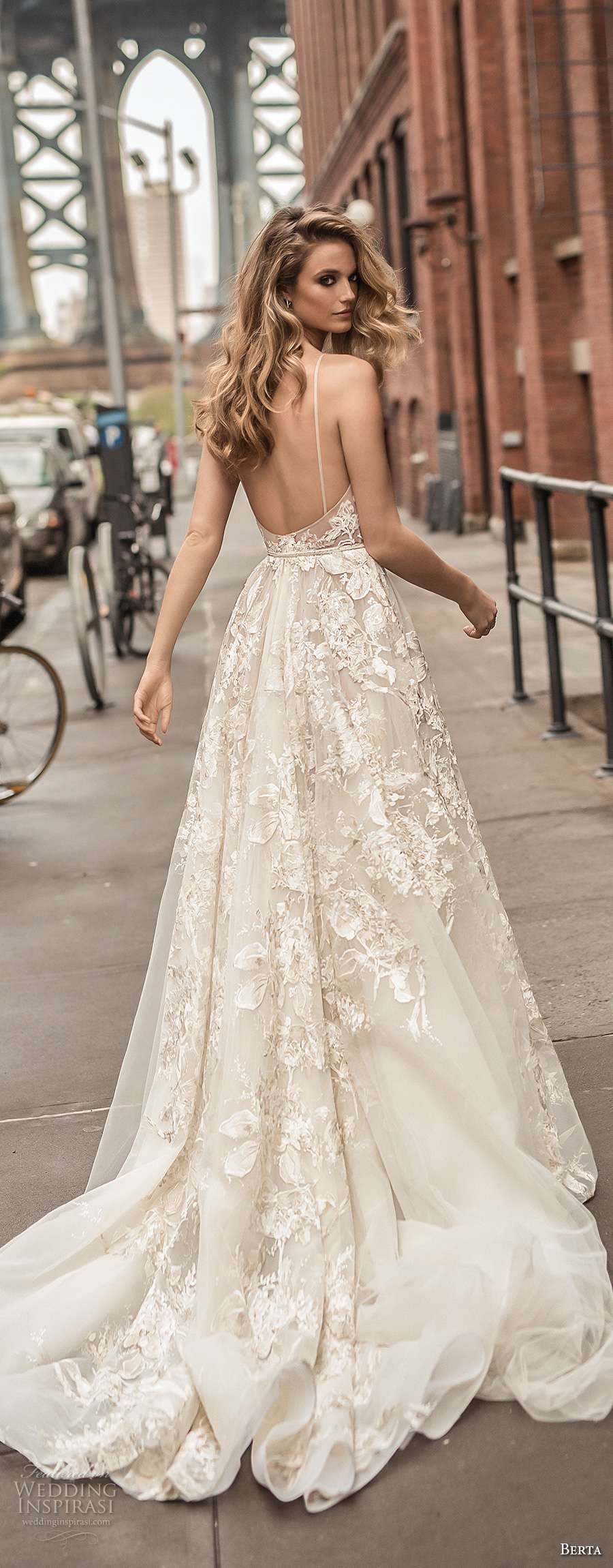 berta spring 2018 bridal spaghetti strap deep plunging v neck full embellishment sexy romantic a  line wedding dress open back chapel train (1) bv