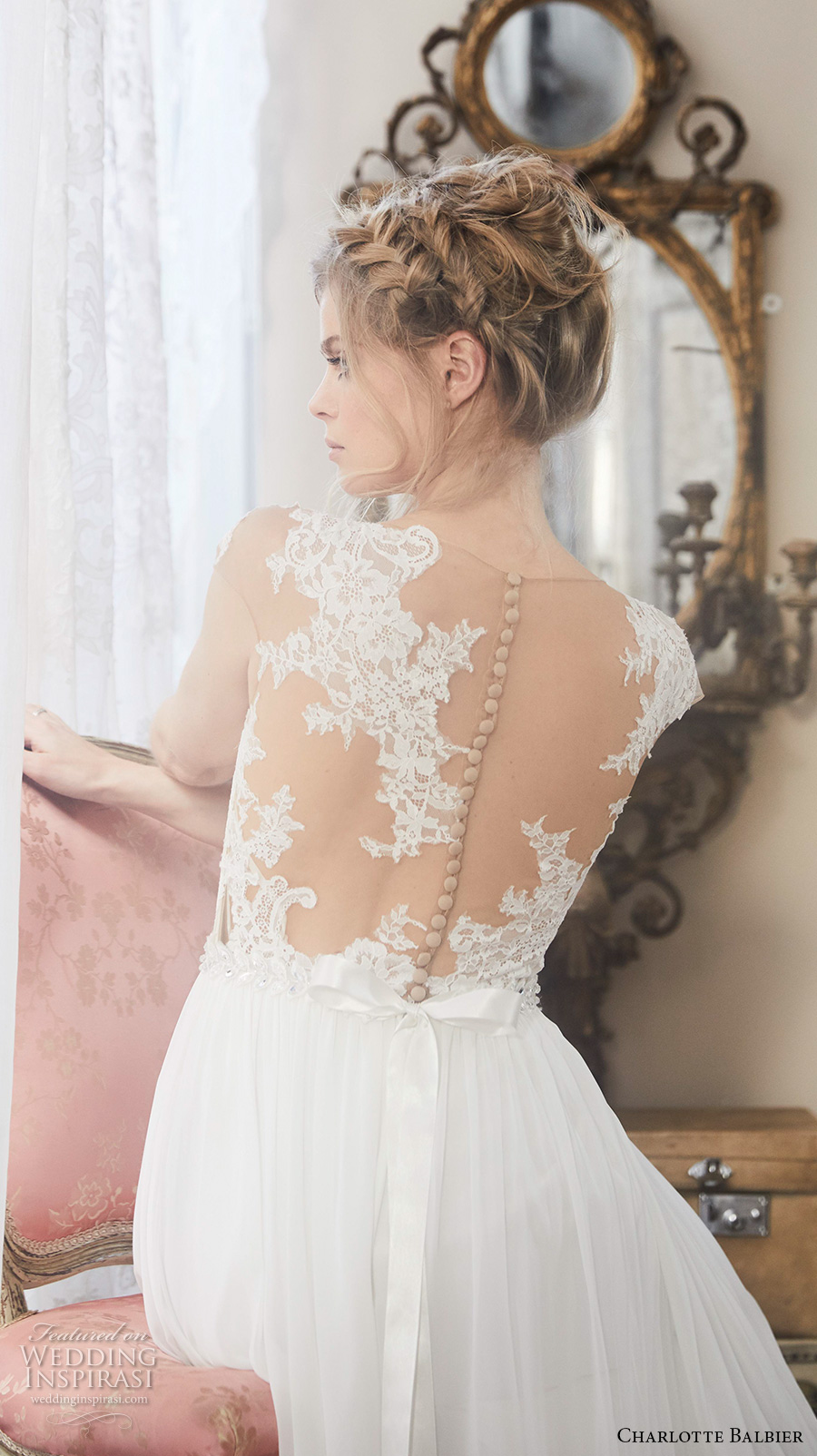 charlotte balbier 2018 bridal cap sleeves illusion bateau deep plunging sweetheart neck heavily embellished bodice flowy skirt a  line wedding dress sheer lace back short train (poem) bv