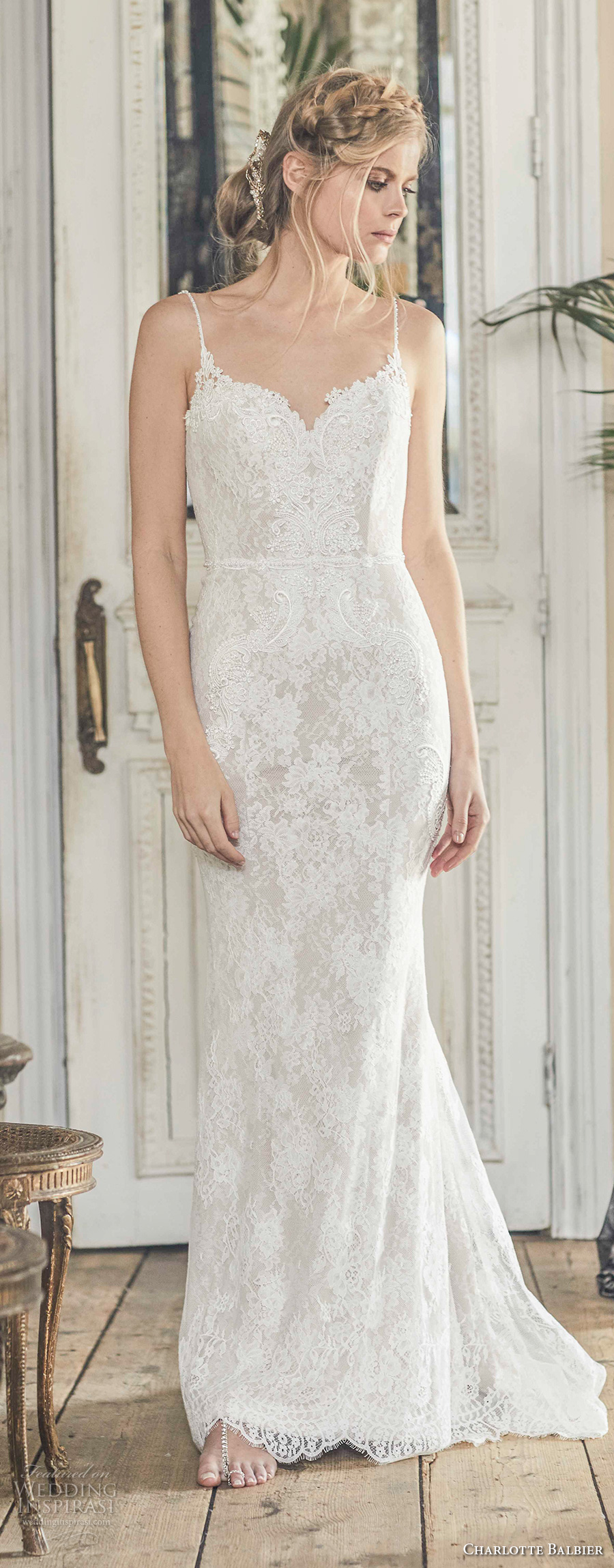 charlotte balbier 2018 bridal spaghetti strap sweetheart neckline full embellishment elegant romantic sheath wedding dress open back sweep train (nyree) mv