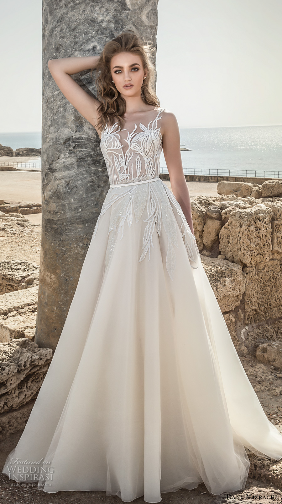 dany mizrachi 2018 bridal embroidered strap sleeveless deep plunging sweetheart neckline heavily embellished bodice romantic a  line wedding dress open scoop back (10) mv