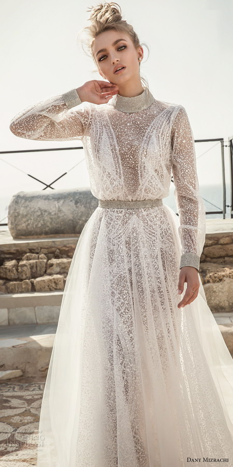 dany mizrachi 2018 bridal long sleeves high neck full embellishment elegant romantic a  line wedding dress (13) mv