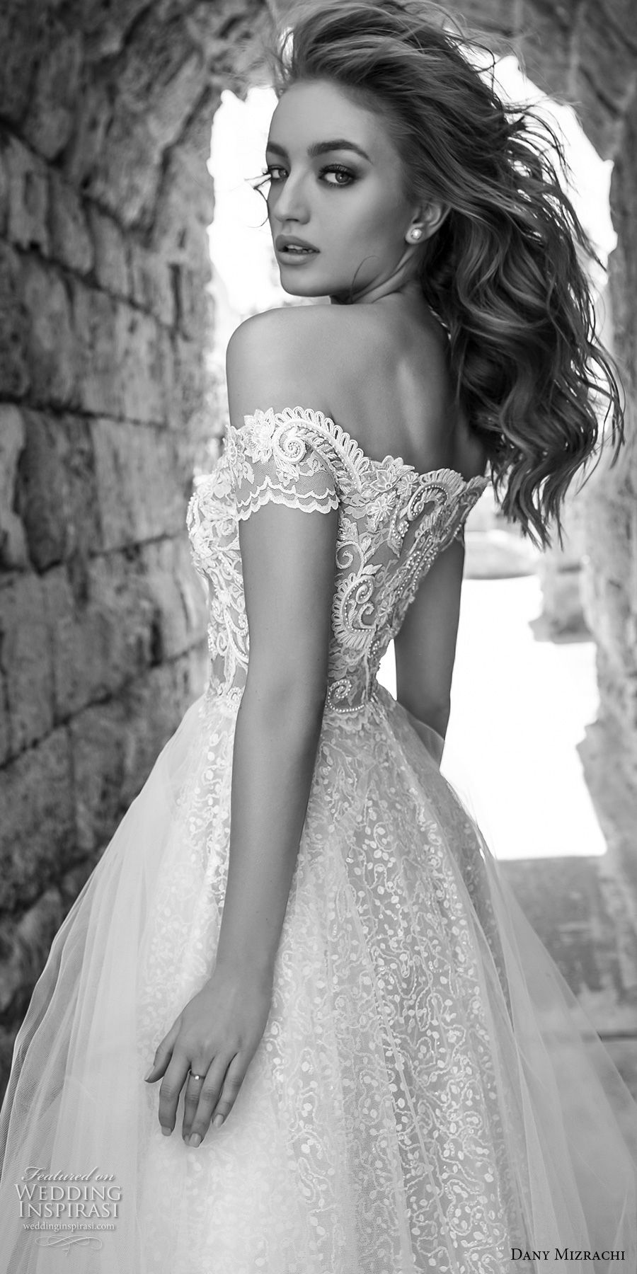 dany mizrachi 2018 bridal off shoulder sweetheart neckline full embellishment tulle skirt elegant romantic a  line wedding dress lace back short train (1) zbv