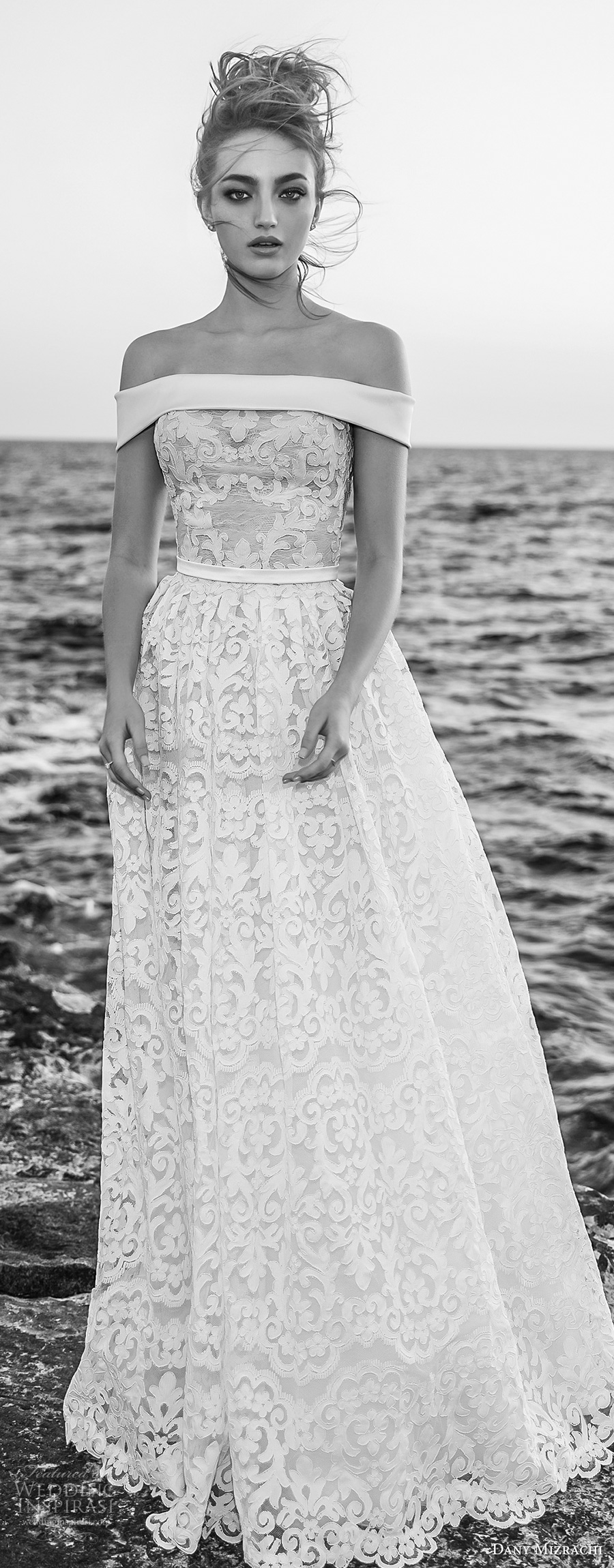 dany mizrachi 2018 bridal off the shoulder straight across neckline full embellishment romantic a  line wedding dress sweep train (15) mv