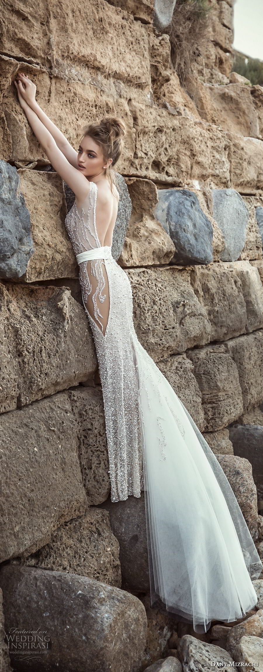 dany mizrachi 2018 bridal sleeveless deep plunging v neck full embellishment glamorous sexy sheath wedding dress open back chapel train (16) sdv