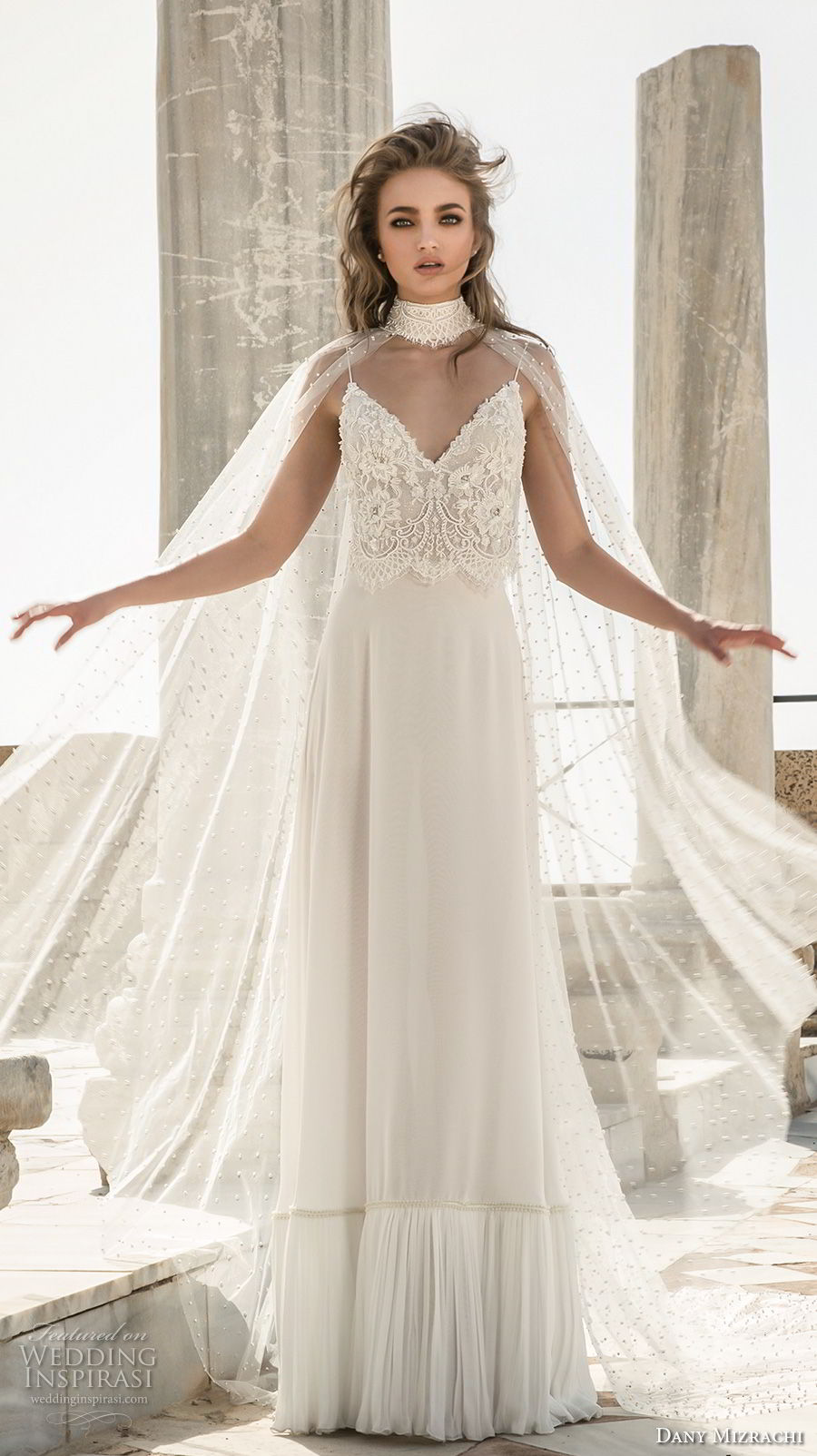 dany mizrachi 2018 bridal sleeveless spaghetti strap sweetheart neckline heavily embellished bodice lace top grecian column wedding dress (12) mv