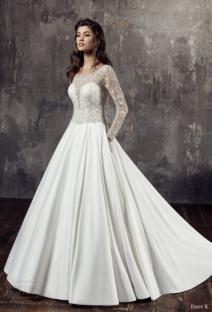 eddy k 2018 bridal long sleeves illusion scoop sweetheart neckline heavily embellished bodice satin skirt glamorous a line wedding dress keyhole back chapel train (ct196) mv eddy k 2018 bridal long sleeves illusion scoop sweetheart neckline heavily embellished bodice satin skirt glamorous a line wedding dress keyhole back chapel train (ct196) mv
