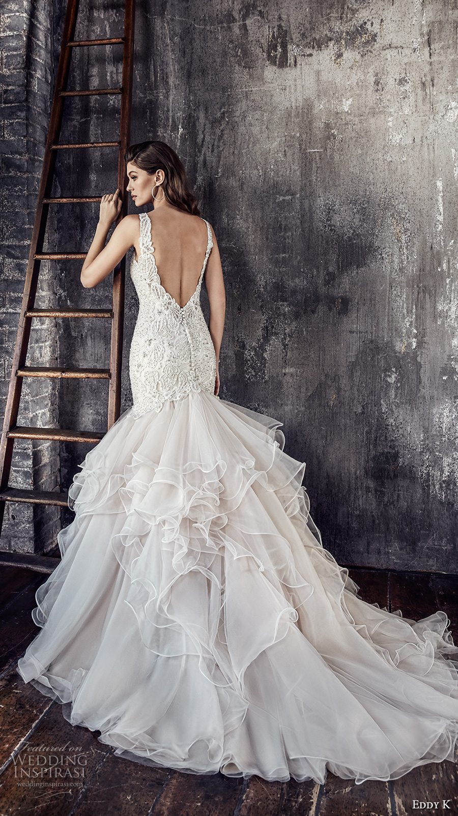 eddy k 2018 bridal sleeveless embroidered strap heavily embellished bodice layered skirt glamorous princess mermaid wedding dress open v back long train (201) bv eddy k 2018 bridal sleeveless embroidered strap heavily embellished bodice layered skirt glamorous princess mermaid wedding dress open v back long train (201) bv