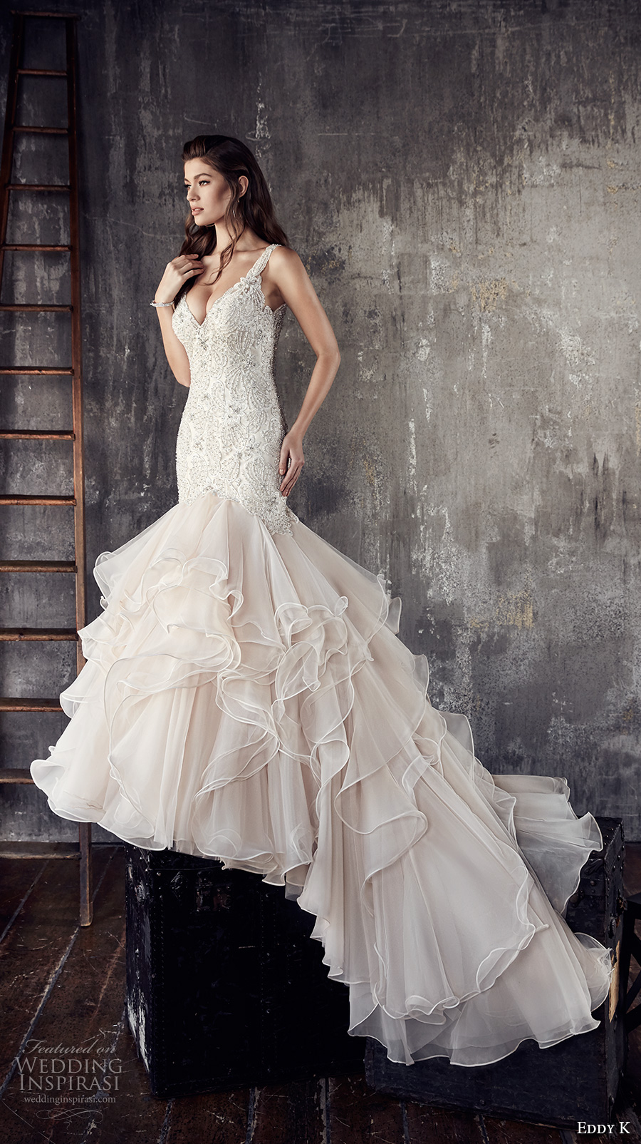 eddy k 2018 bridal sleeveless embroidered strap heavily embellished bodice layered skirt glamorous princess mermaid wedding dress open v back long train (201) mv eddy k 2018 bridal sleeveless embroidered strap heavily embellished bodice layered skirt glamorous princess mermaid wedding dress open v back long train (201) mv