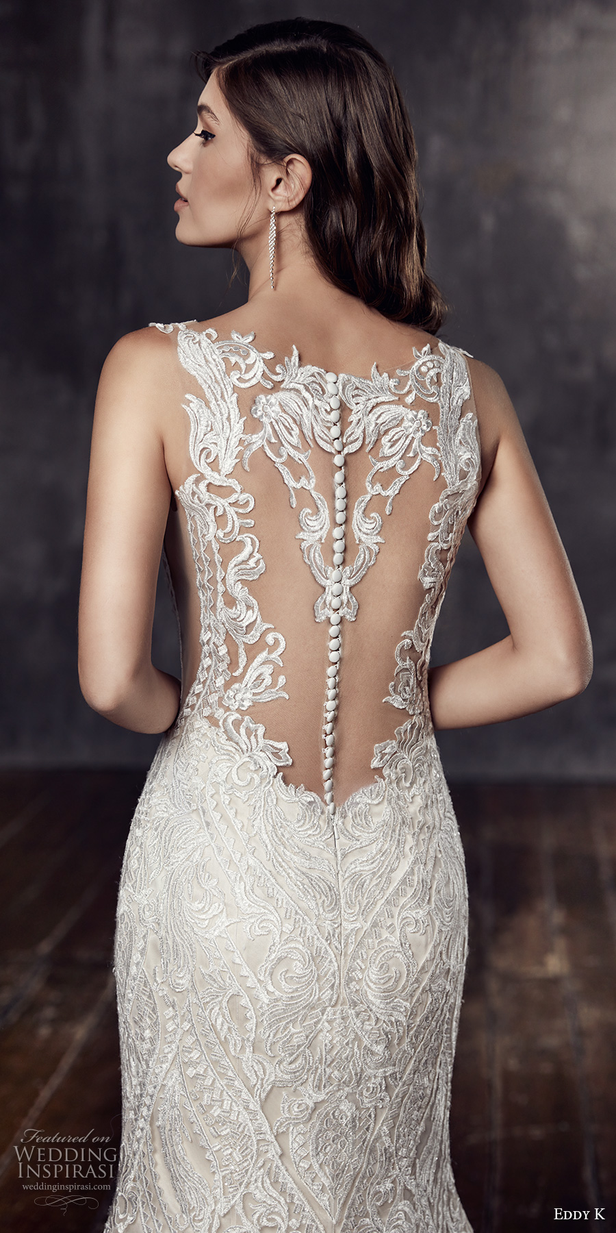 eddy k 2018 bridal sleeveless embroidered strap v neck full embellishment elegant lace fit and flare wedding dress sheer lace back chapel train (ct198) zbv