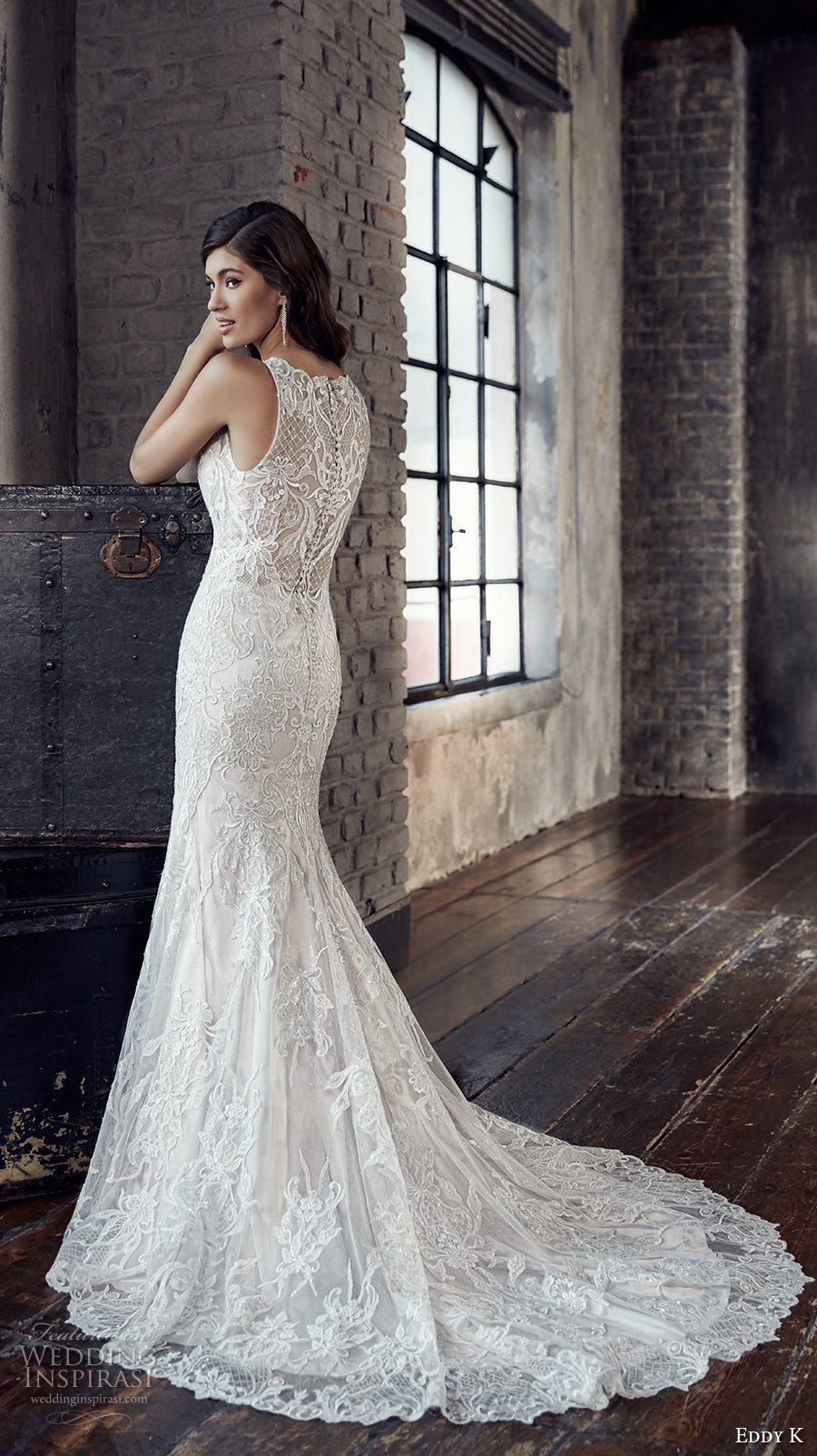 eddy k 2018 bridal sleeveless jewel neck full embellishment elegant fit and flare wedding dress covered lace back chapel train (206) bv