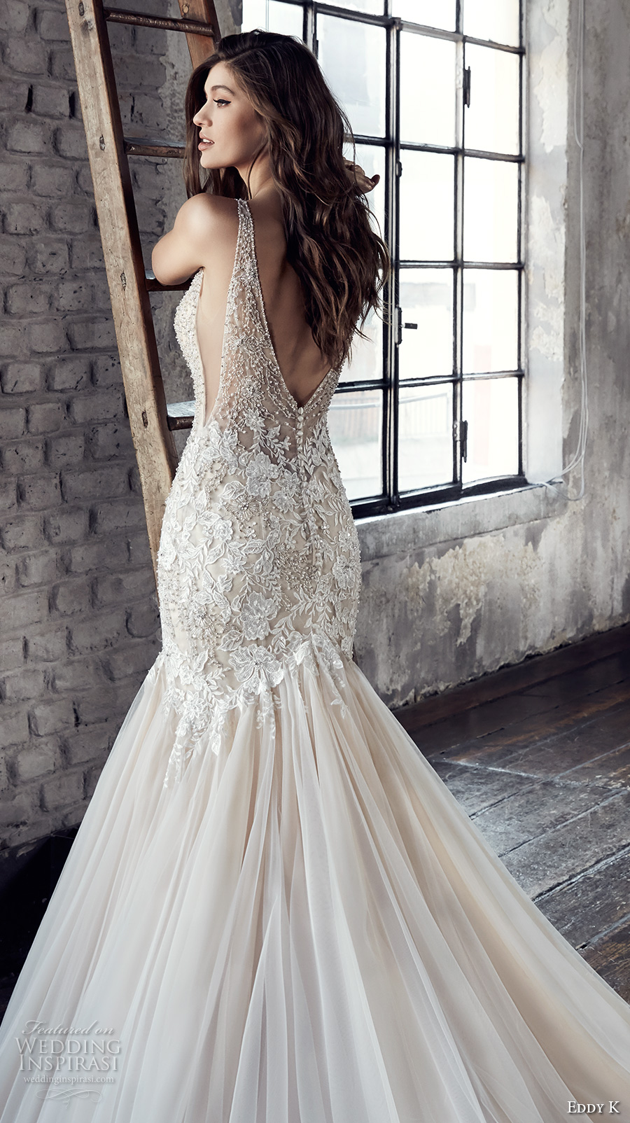 eddy k 2018 bridal sleeveless v neck heavily embellished bodice elegant sexy mermaid wedding dress open v back chapel train (ct187) zbv