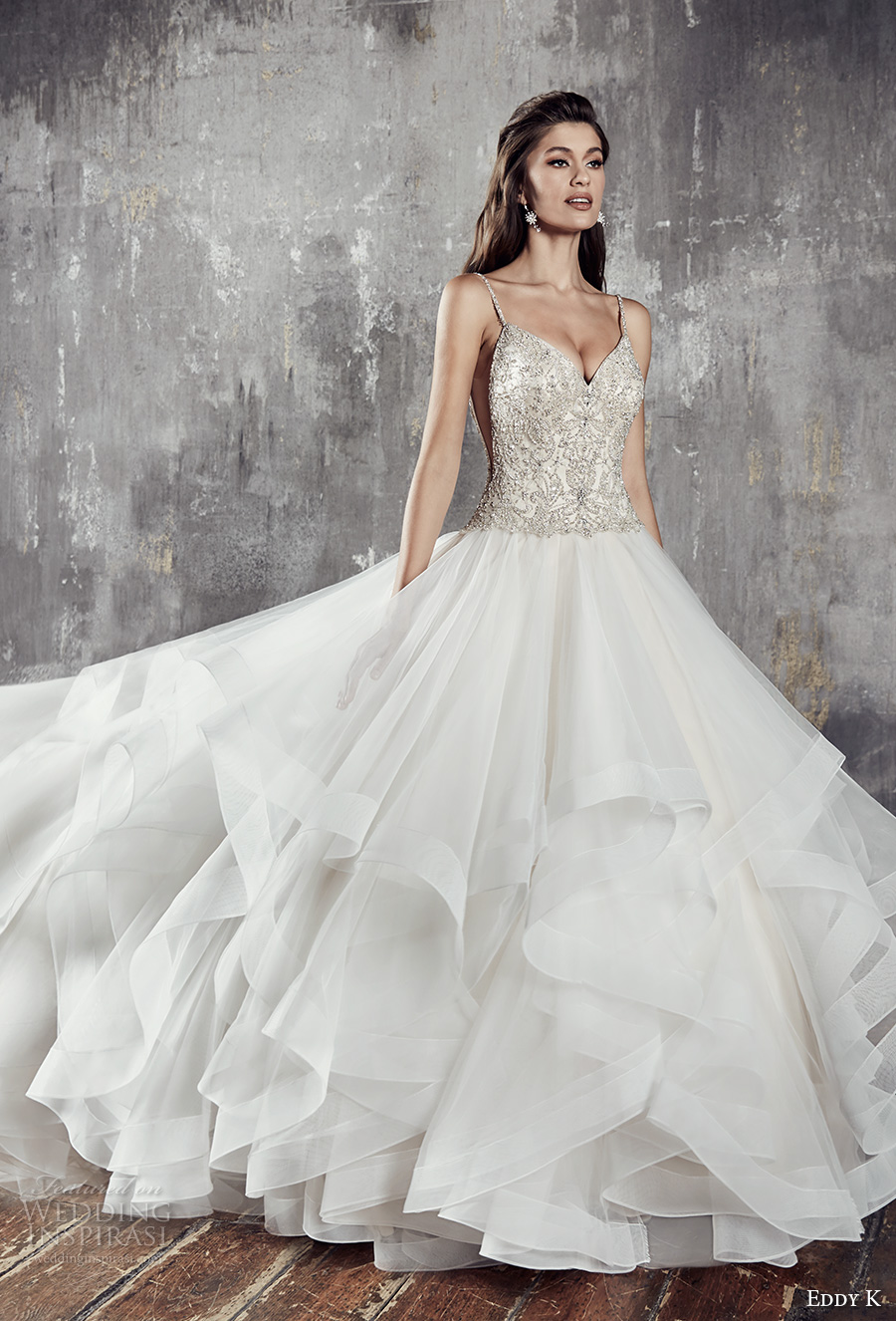 eddy k 2018 bridal spaghetti strap sweetheart neckline heavily embellished bodice layered skirt romantic princess ball gown a line wedding dress open v back chapel train (ct91) mv eddy k 2018 bridal spaghetti strap sweetheart neckline heavily embellished bodice layered skirt romantic princess ball gown a line wedding dress open v back chapel train (ct91) mv