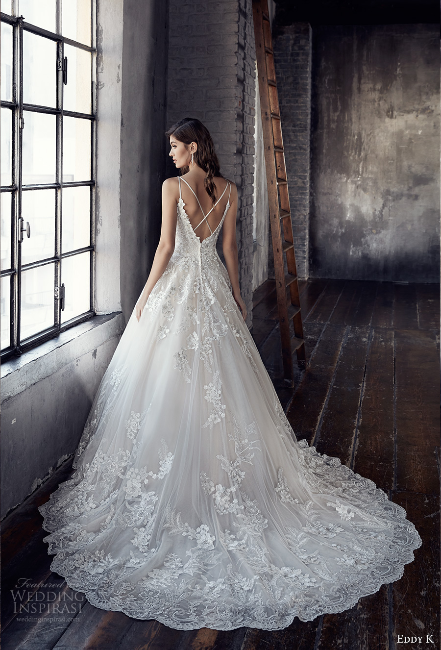 eddy k 2018 bridal spaghetti strap sweetheart neckline heavily embellished bodice romantic strap back chapel train (ct194) bv eddy k 2018 bridal spaghetti strap sweetheart neckline heavily embellished bodice romantic strap back chapel train (ct194) bv