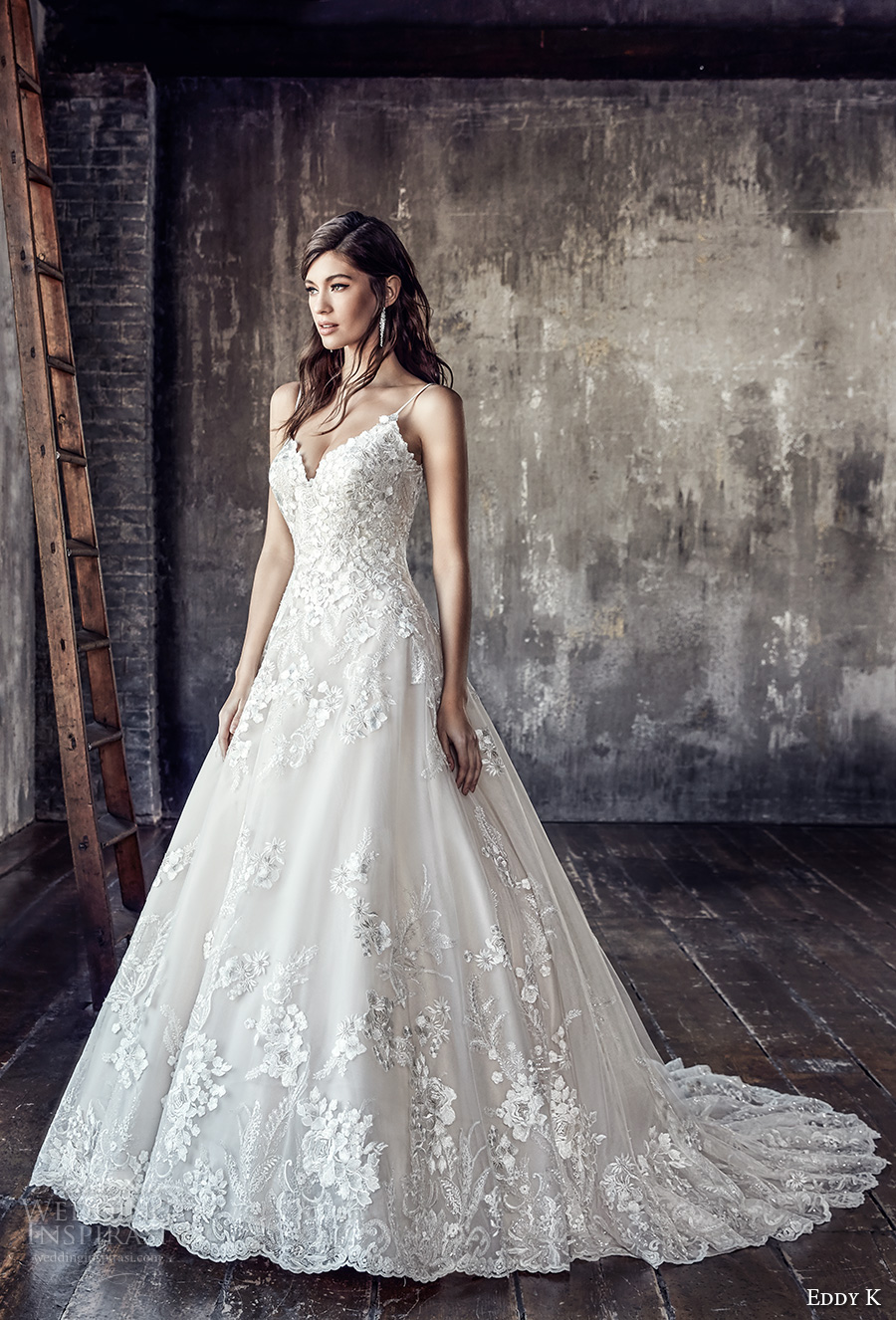 eddy k 2018 bridal spaghetti strap sweetheart neckline heavily embellished bodice romantic strap back chapel train (ct194) mv eddy k 2018 bridal spaghetti strap sweetheart neckline heavily embellished bodice romantic strap back chapel train (ct194) mv