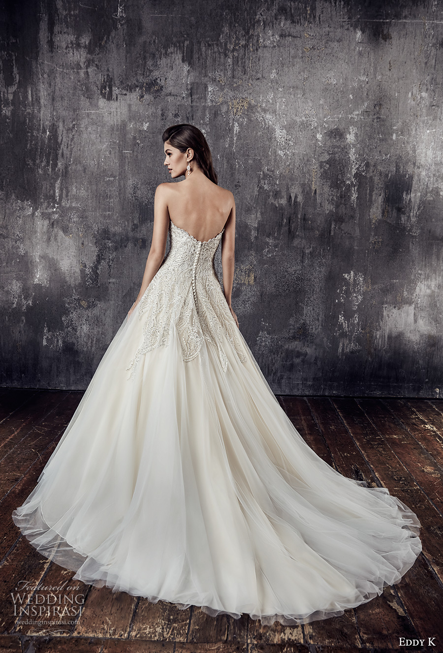 eddy k 2018 bridal strapless sweetheart neckline heavily embellished bodice glamorous princess a line wedding dress chapel train (205) bv eddy k 2018 bridal strapless sweetheart neckline heavily embellished bodice glamorous princess a line wedding dress chapel train (205) bv