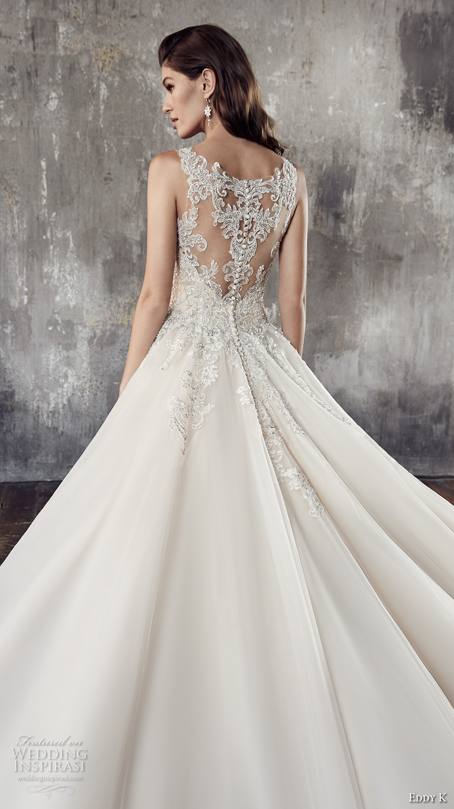 eddy k 2018 bridal thin strap sweetheart neckline heavily embellished bodice princess romantic a  line wedding dress covered lace back chapel train (ct197) bv