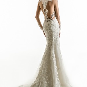 jillian 2018 bridal long sleeves illusion bateau sweetheart neckline full embellishment elegant fit and flare wedding dress sheer lace back chapel train (05) bv