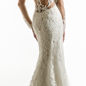 jillian 2018 bridal long sleeves illusion bateau sweetheart neckline full embellishment elegant fit and flare wedding dress sheer lace back chapel train (05) zv bv